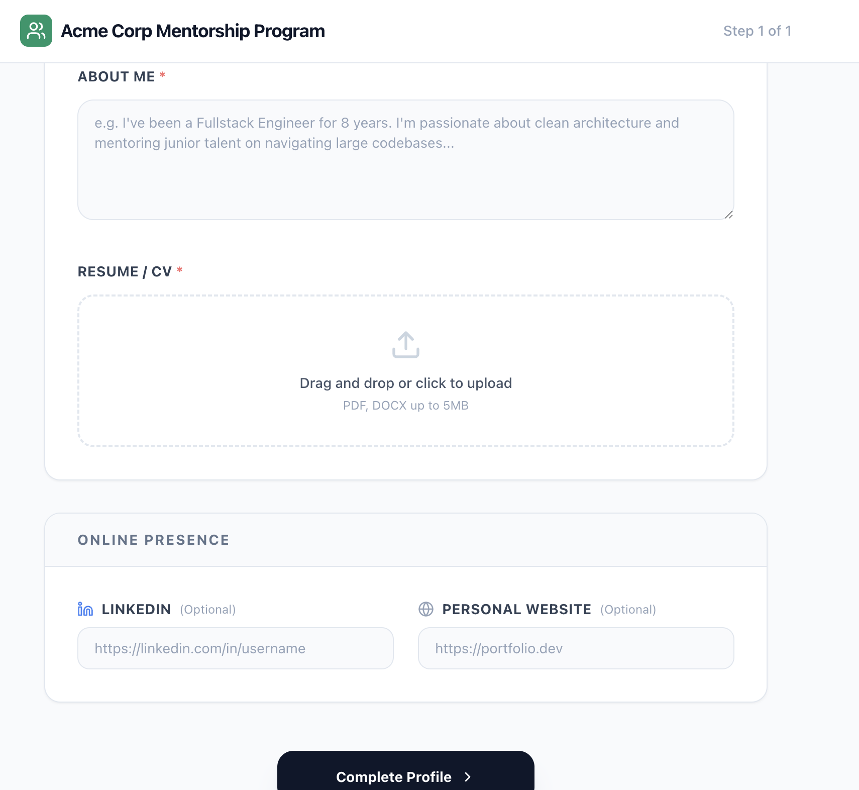 Mentor Profile Setup